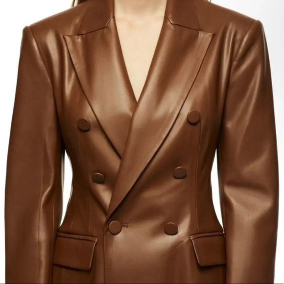 Zara Brown Double-breasted Faux Blazer Brandy Jacket Blazer, NWT - Picture 7 of 15